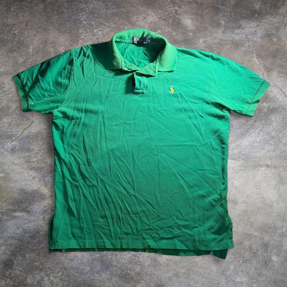 Polo Ralph Lauren Mens Green Sun Faded Cotton Polo Shirt Large Vintage Look